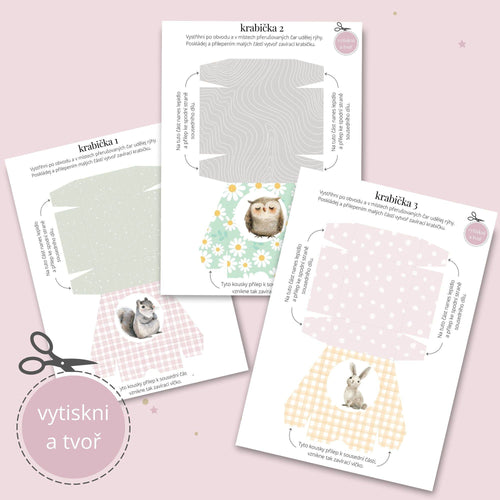 Lesní přátelé – sada 3 holčičích krabiček k vytištění.