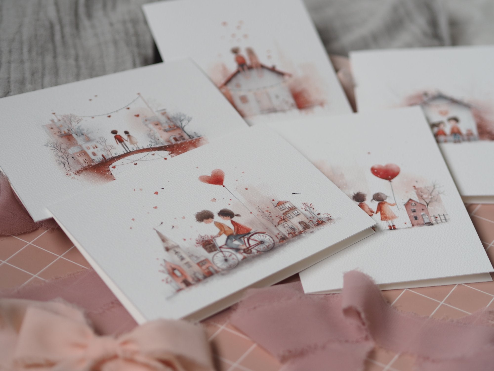 Valentýnská přání se zamilovanými dvojicemi | 5 ks | PDF k tisku