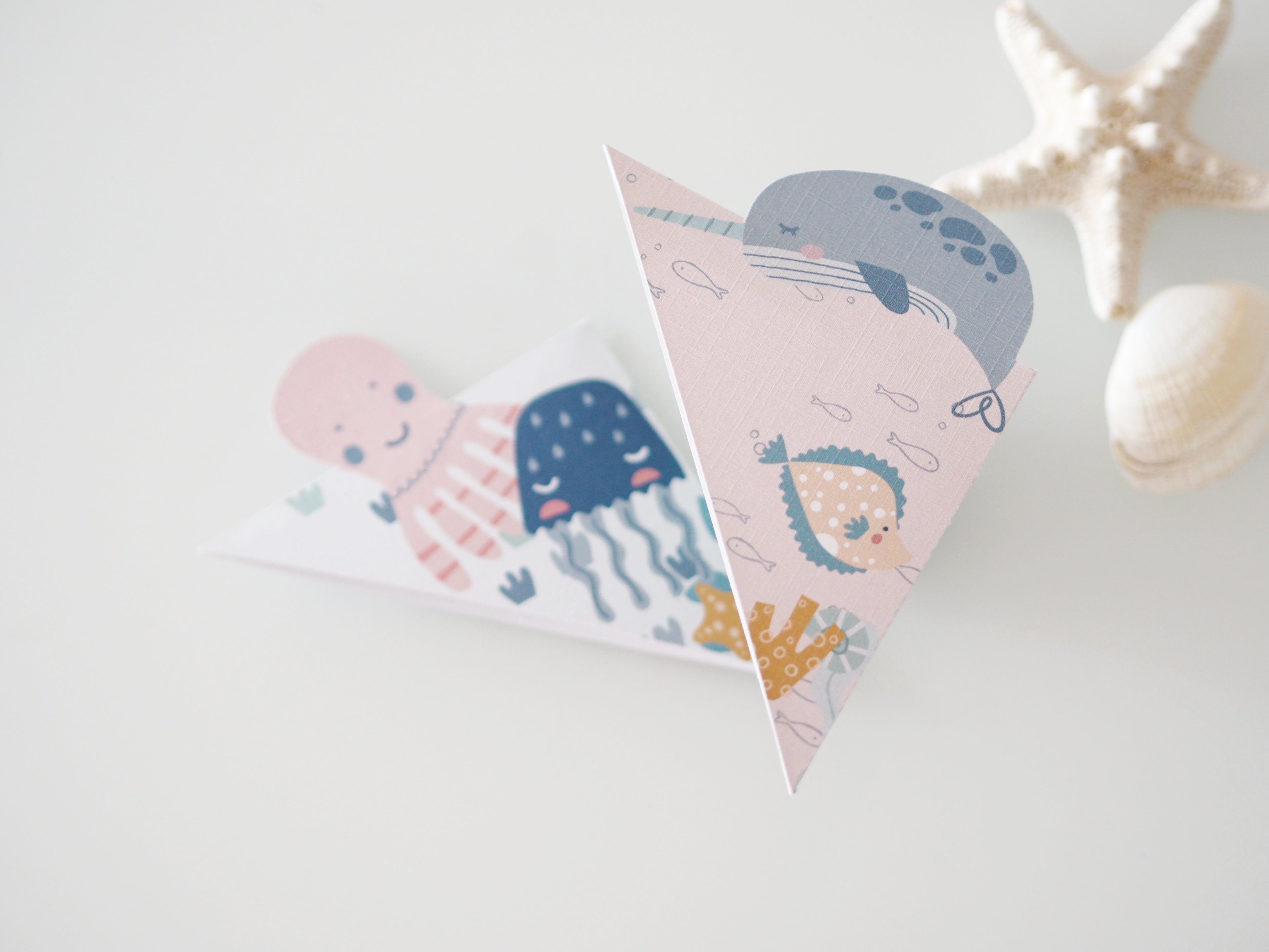 Hotové rohové záložky s mořskými motivy – PDF tisk a vystřihování