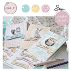 Přání k tisku s veverkou, zajícem a sovičkou v jemných pastelových barvách pro holky.