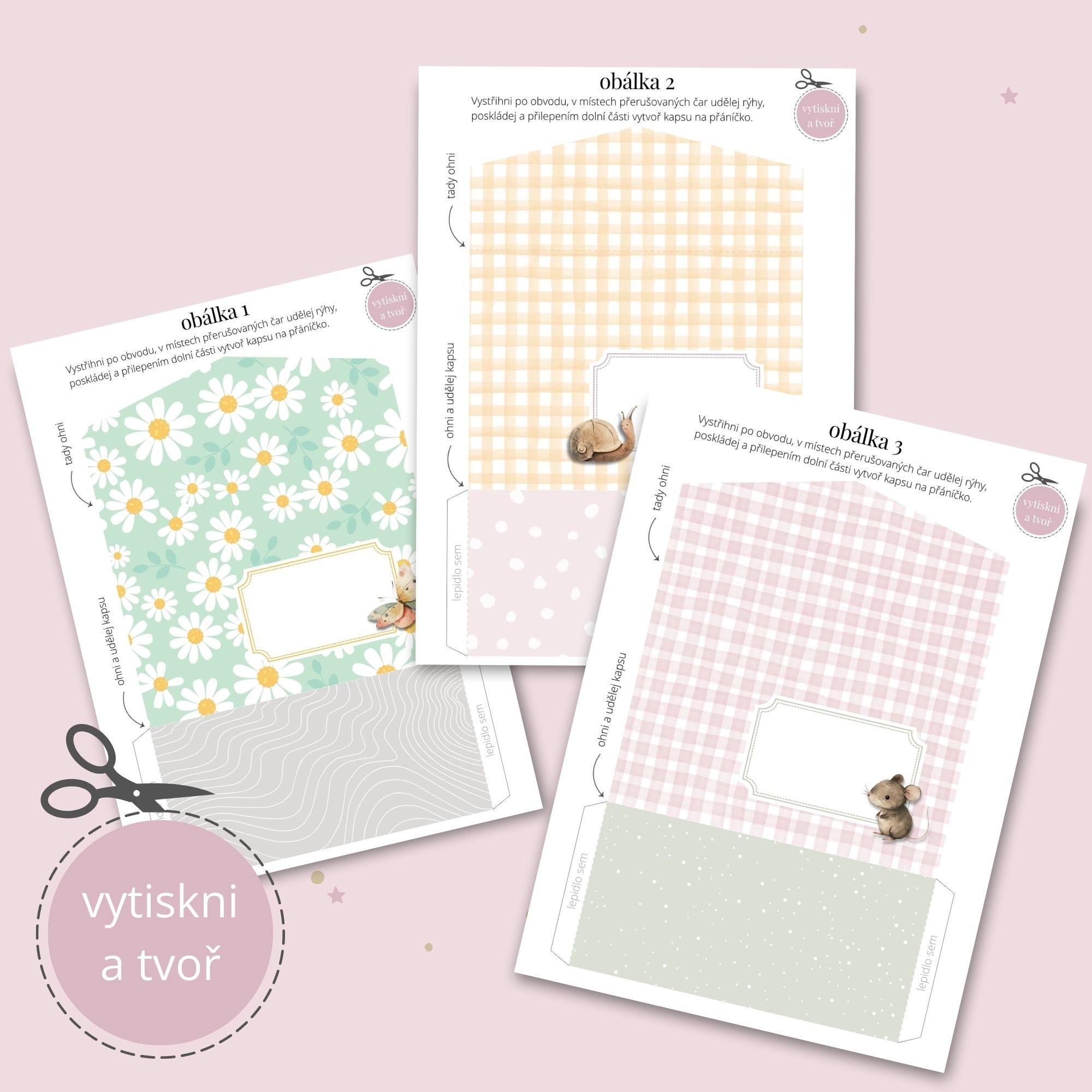 Pastelové obálky s motivy lesních zvířátek – kolekce Lesní přátelé.