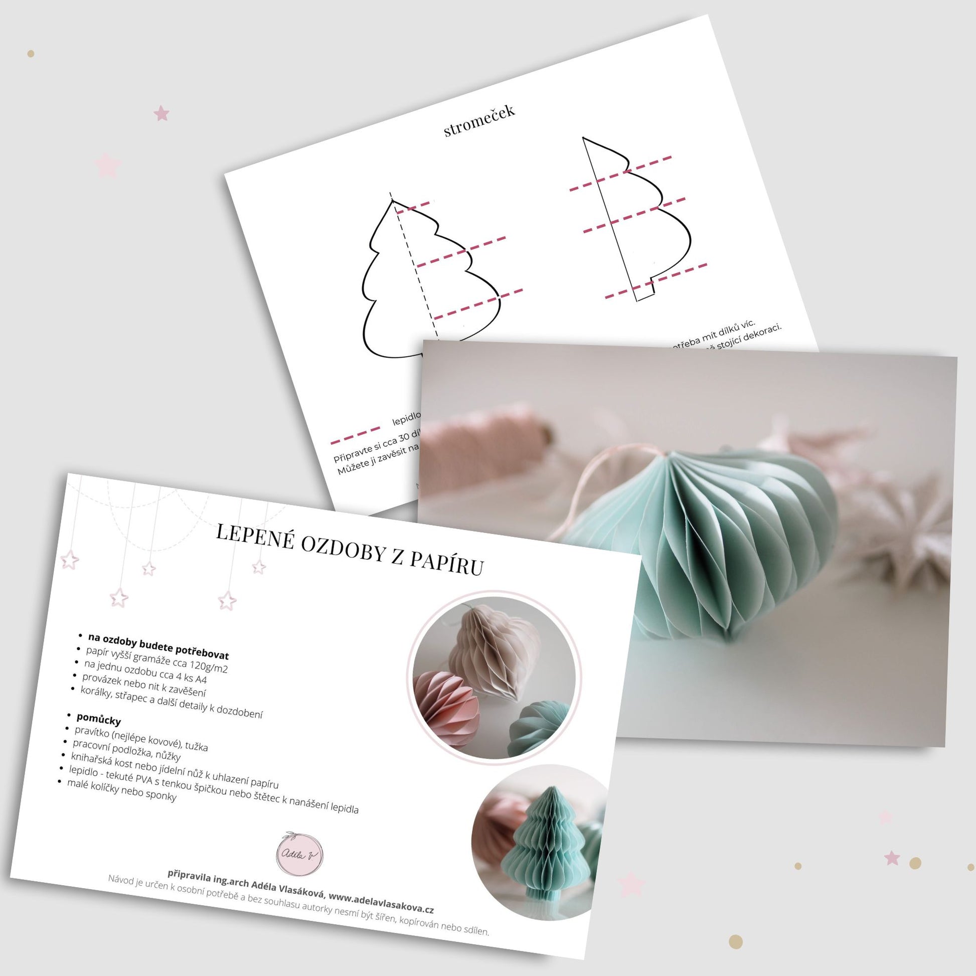 Návod + PDF šablony na lepené papírové ozdoby (4 tvary)