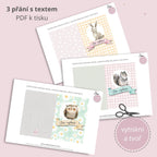 Holčičí narozeninové přání s lesními zvířátky – PDF k vytištění.