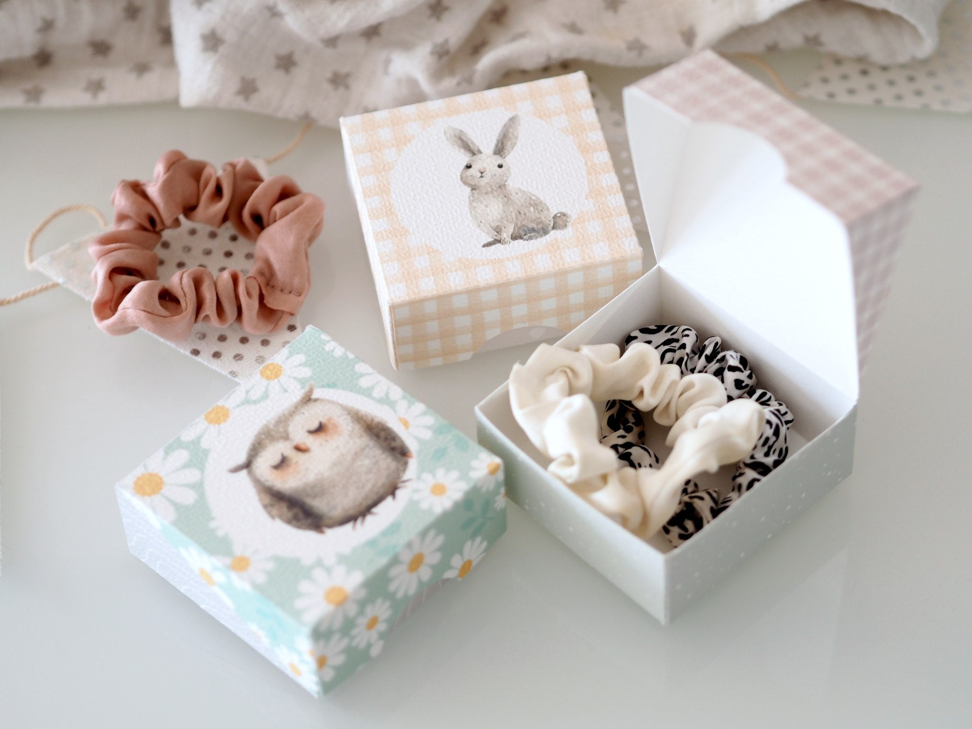 Krabičky na drobné dárky s lesními motivy, kolekce Lesní přátelé.