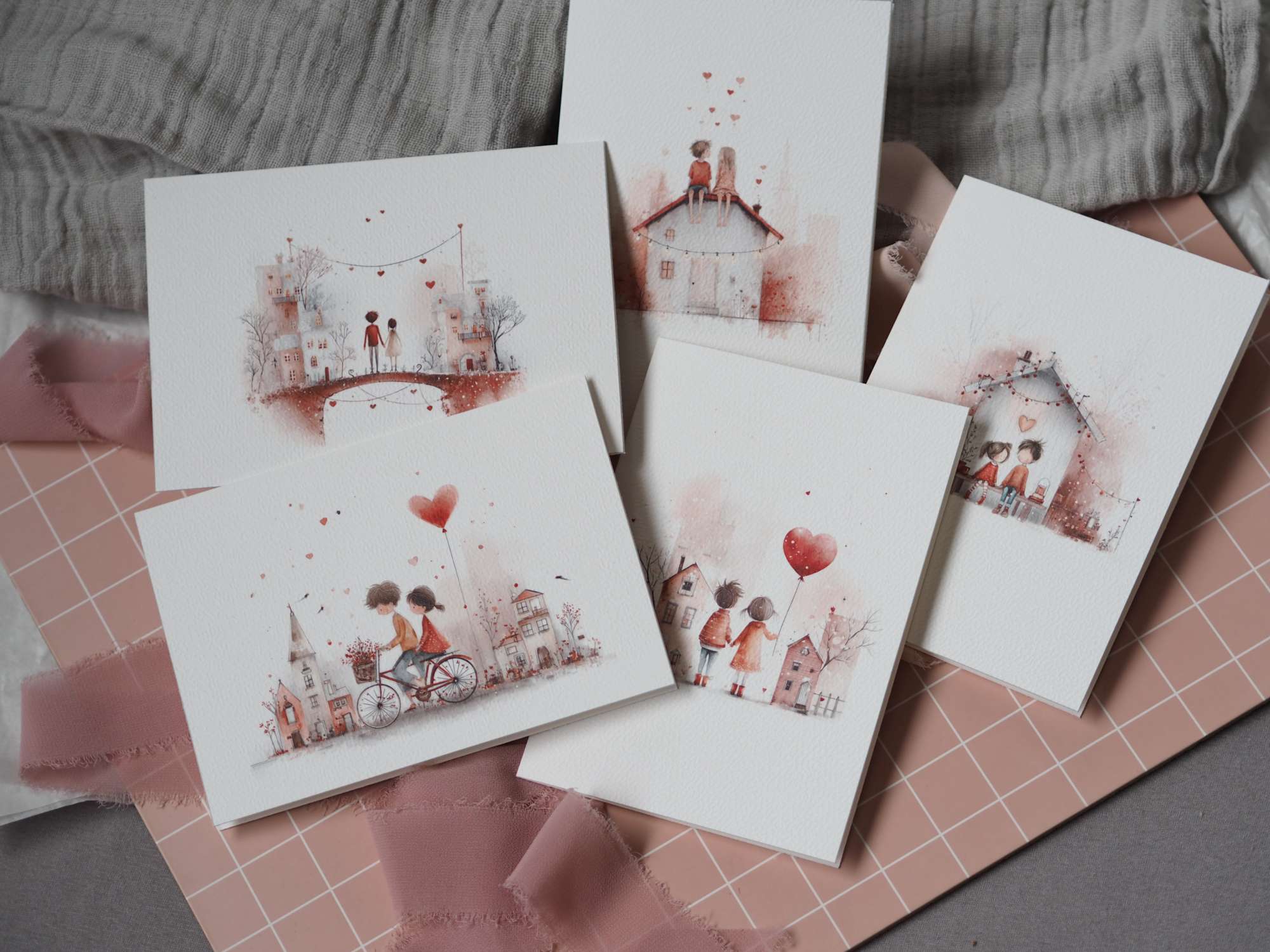 Valentýnská přání se zamilovanými dvojicemi | 5 ks | PDF k tisku