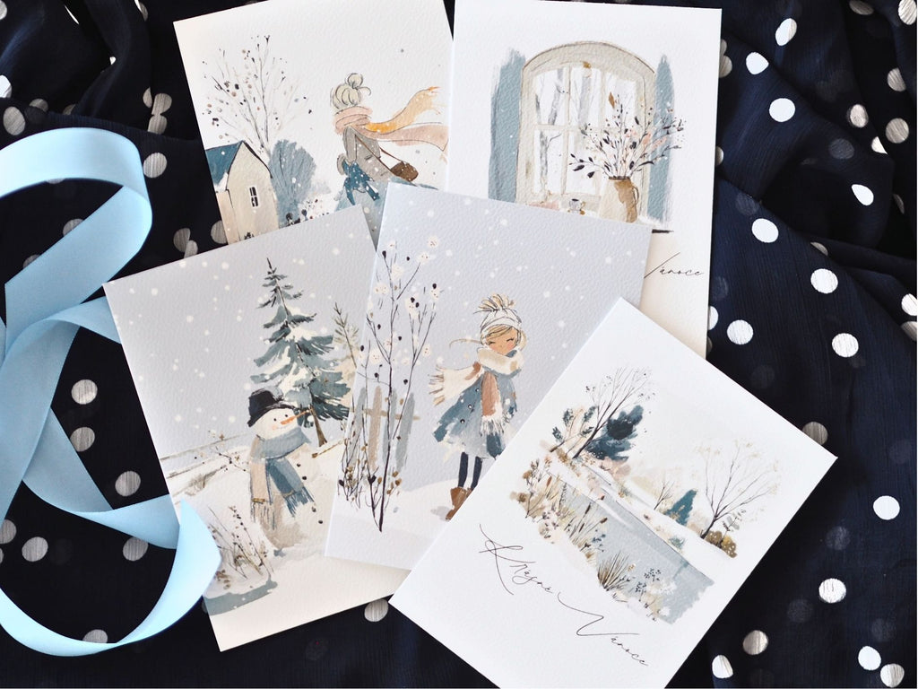 V zimní mlze – sada vánočních přání k tisku (5 ks) - varianta 1