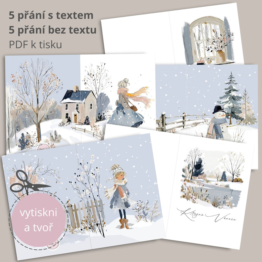 V zimní mlze – sada vánočních přání k tisku (5 ks) - varianta 1