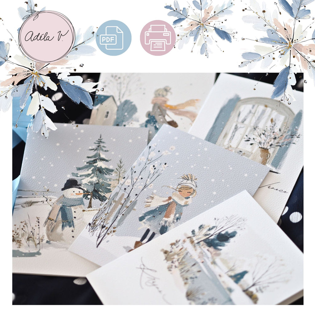 V zimní mlze – sada vánočních přání k tisku (5 ks) - varianta 1