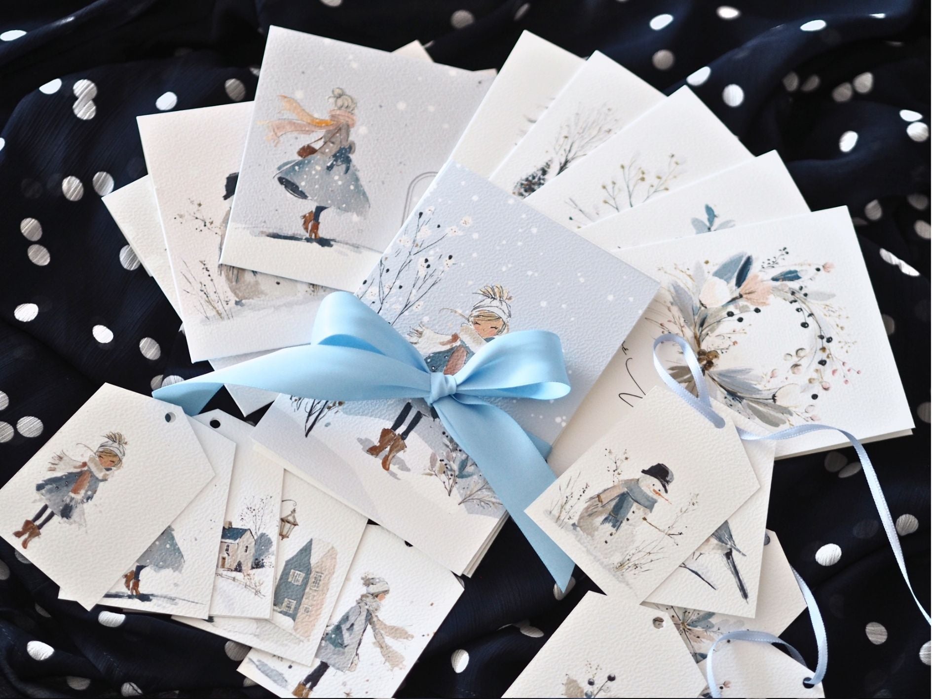 V zimní mlze – velká sada vánočních přání, obálek a visaček k tisku