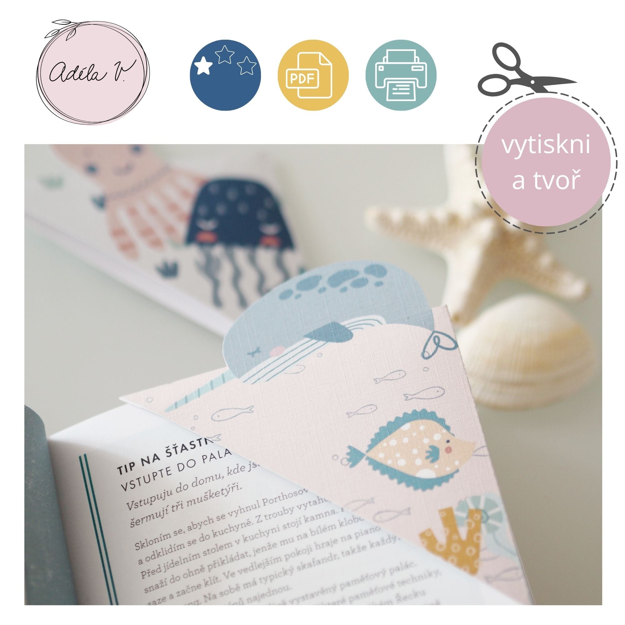 Záložky do knihy s narvalem a chobotnicí – letní tvoření k vytištění