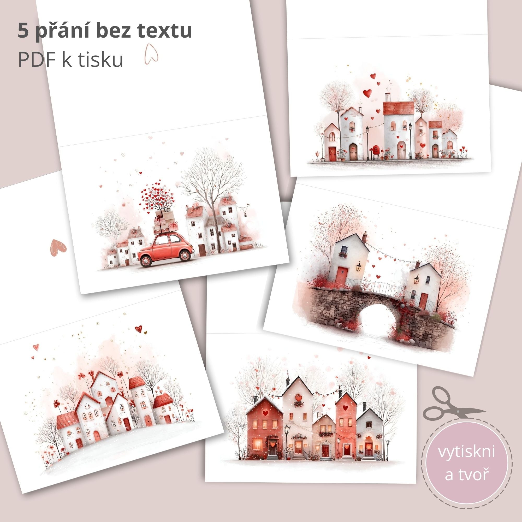 Valentýnská přání s motivem zamilovaného města